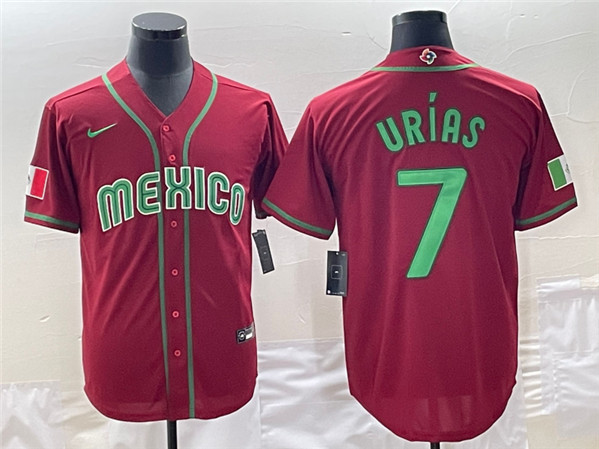 Men's Mexico Baseball #7 Julio Ur??as 2023 Red World Baseball Classic Stitched Jersey